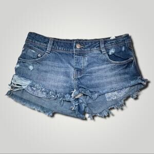 ZARA Y2K COTTON TRAFALUC LOW RISE FESTIVAL BUTTON FLY SHORT JORTS CUTOFF 4 SMALL